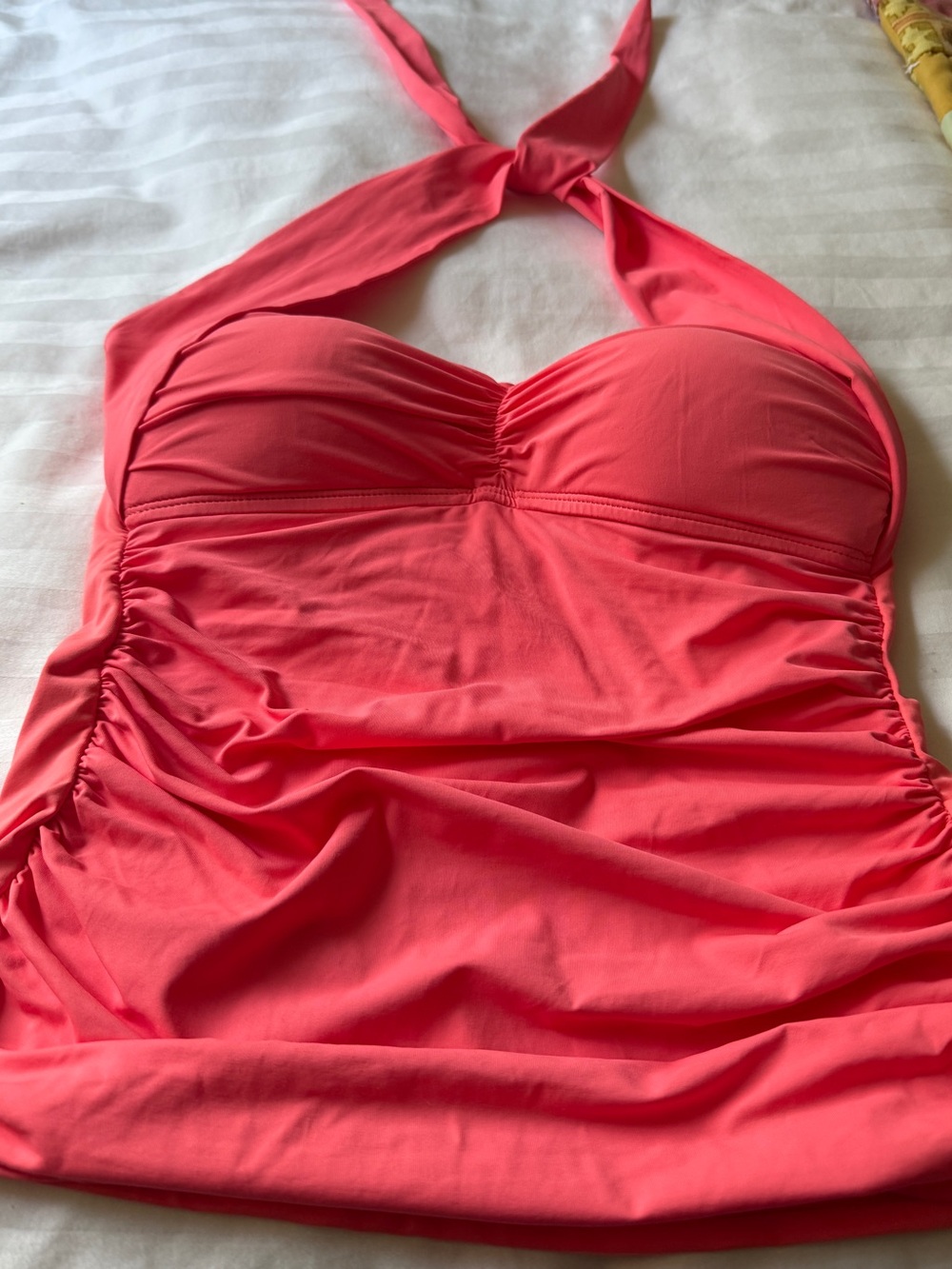 La Blanca Ruched Tankini Tie Neck Bikini Top in Vibrant Coral Sz 8